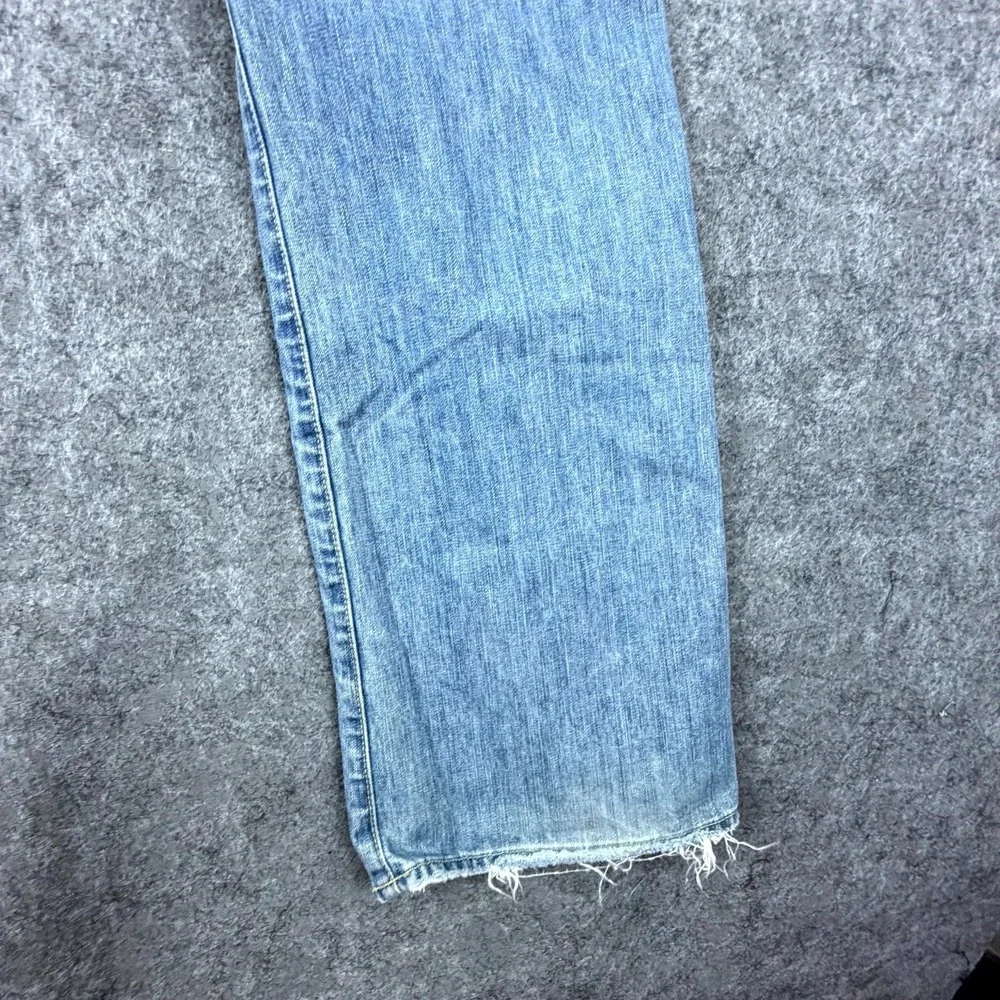 LA Denim Atelier Jeans Mens 34 Blue Denim Distressed Whiskers Low Rise Straight